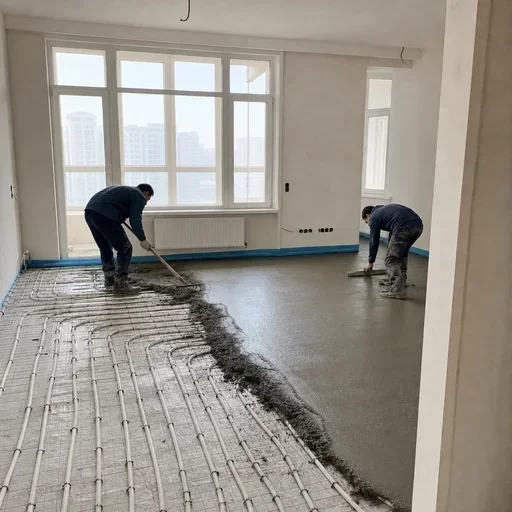 Устройство стяжки пола с контуром отопления